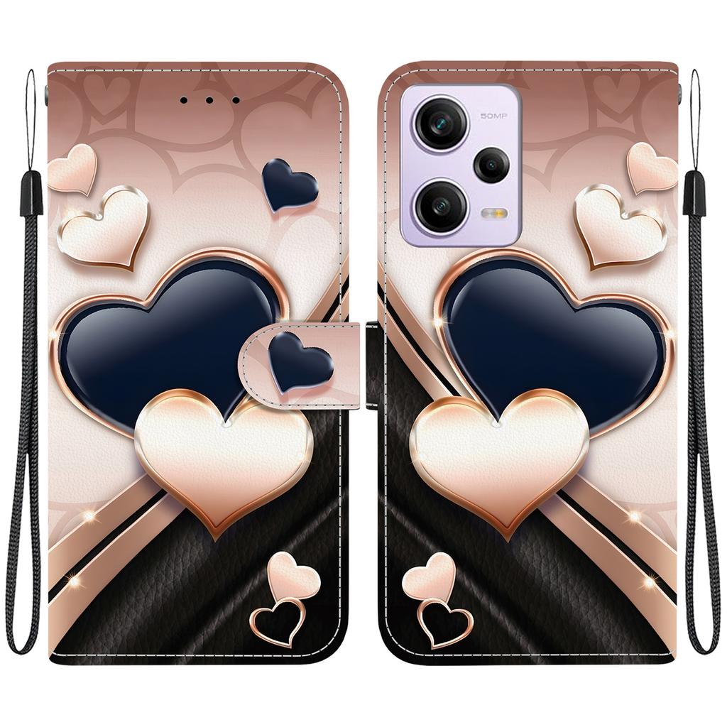 Handmade PU Leather Flip Case for Redmi Note 12 Pro/Xiaomi Poco X5 Pro Anti-Slip Shockproof Cover with Wrist Strap & Heart/Rose Cat Designs