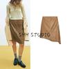 Fall New Women's Clothing French Pu Anti-Leather Asymmetric Decorative Layer Hem Midi Skirt Skirt 5479500