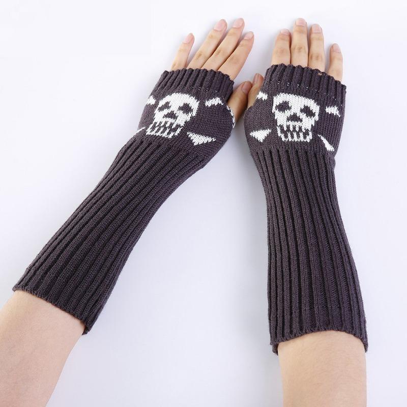 Botvotee Skull Sleeves for Women Y2k Accessories Arm Warmers Free Shipping Knitted Winter Warm Fingerless Gloves Cute Arm Guard