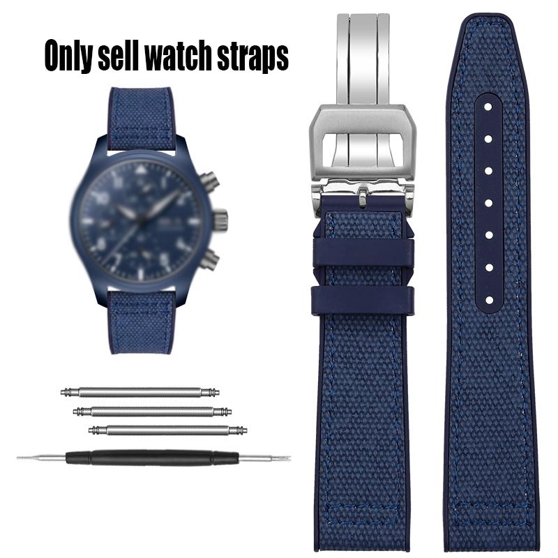 Nylon Rubber Watch Strap For IWC Pilot Spade A Mark 18 Portuguese Blue Band FOLDING CLASP Canvas Men's Watch Chain 20MM Bracelet