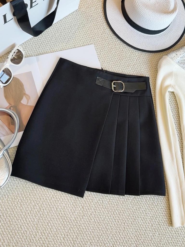 2026 Spring/Summer Irregular High-Waisted Pleated A-Line Skirt for Petite Women – Anti-Exposure Short Skirt