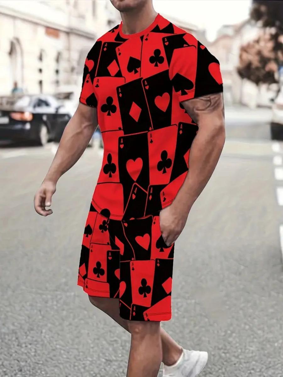 

Креативный узор игральных карт Мужская одежда Комплект из 2 предметов 3D-принт Летний повседневный костюм футболка+шорты Уличный короткий рукав Спортивная одежда 5XL