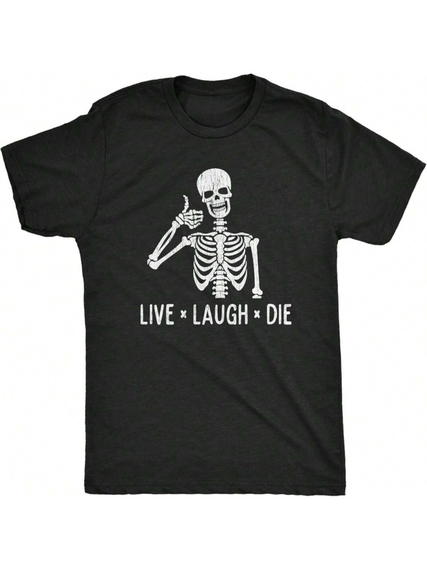 LIVE LAUGH DIE Funny Skeleton Graphic Printed T-Shirt Humorous unisex Casual Crewneck Short Sleeve Summer Daily Life Male Tee Tops S разноцветный