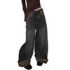 Y2K Leopard Print Patchwork Wide-Leg Jeans for Women - Trendy and Versatile