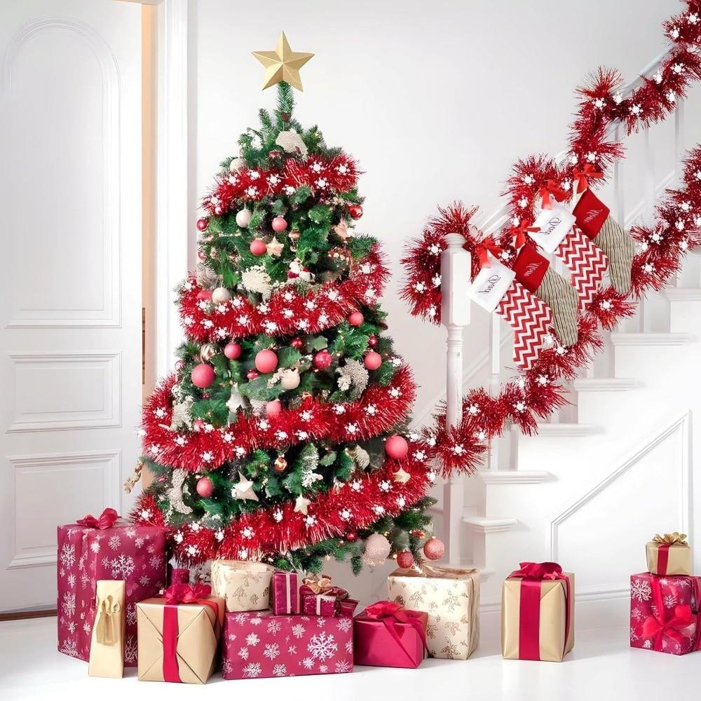 Metallic Christmas Snowflake Tinsel Garland for Christmas Tree Decoration