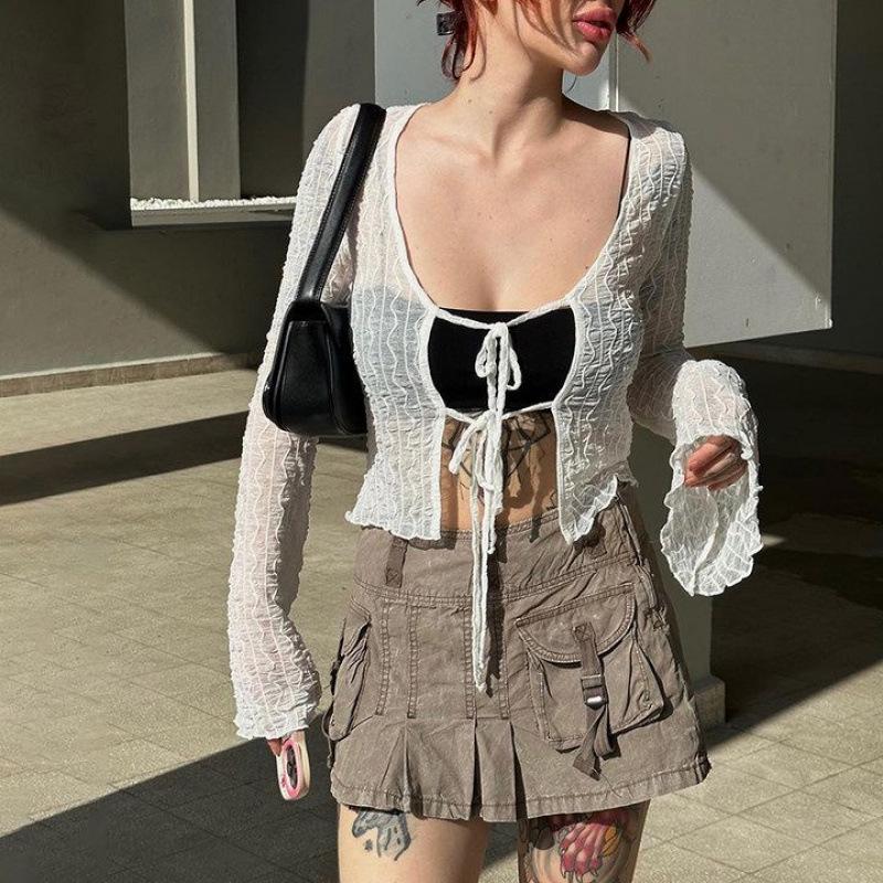 

American Retro Mesh Lace-up Cardigan - Women s Short Sun Protection Jacket S recommended for around 95 pounds