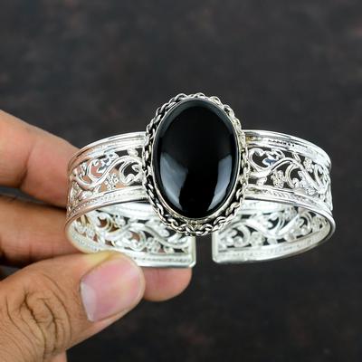 Schwarzer Onyx Armreif Edelstein Armreif 925 Sterling Silber Armreif Handarbeit Schmuck Verstellbar Armreif Natur Schwarzer Onyx Schmuck Geschenk für Mama