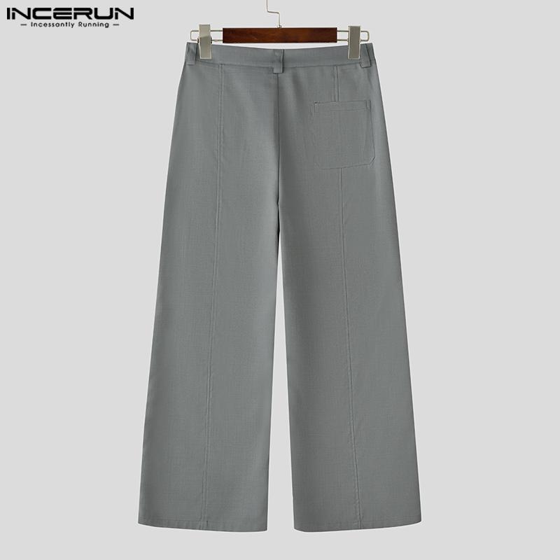 INCERUN Men Zip-up Waist Side Lace Patchwork Casual Long Straight Pants