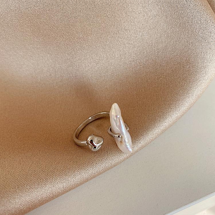 Double Layered Gold Tone Geometric Open Ring With Natural Freshwater Pearl Charm For Women resizable