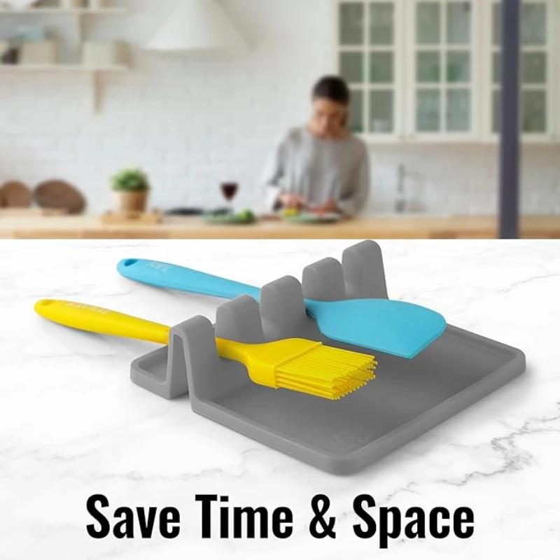 Kitchen Silicone Cutlery Holder BPA-free Durable Spoon Holder with Pad Heat Resistant Spoon Holder Kitchen Utensil