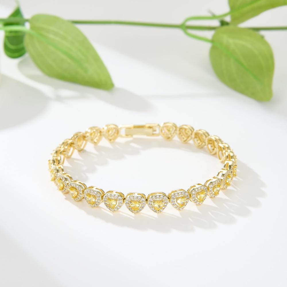 

8 мм сердце полный золотой желтый циркон браслет женские браслеты изысканные ювелирные изделия золотой