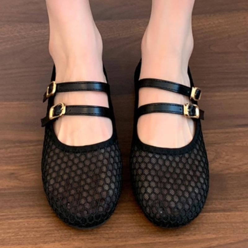 Fashion Weave Mesh Women Flats Sandals Summer 2025 Designer Sexy Shoes Casual Shallow Soft Shoes New Buckle Walking Zapatillas De Mujer