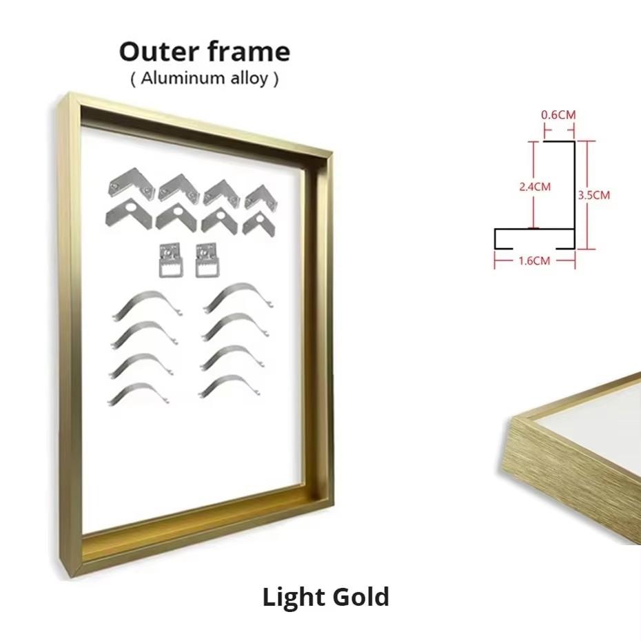 Customized DIY Frame Kit Gold Black Metal Aluminum Outer Frame and Wooden Inner Frame for Canvas Painting Gallery Home Decor