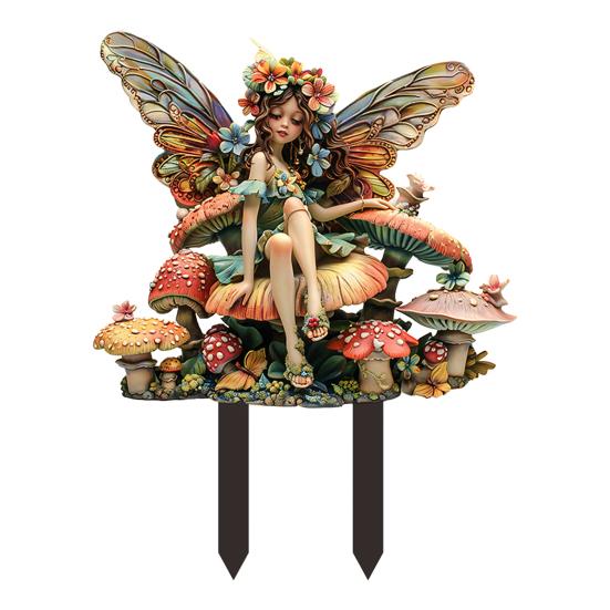 Fairy Sitting On Mushroom Garden Decor Acrylic Elf Garden Sign