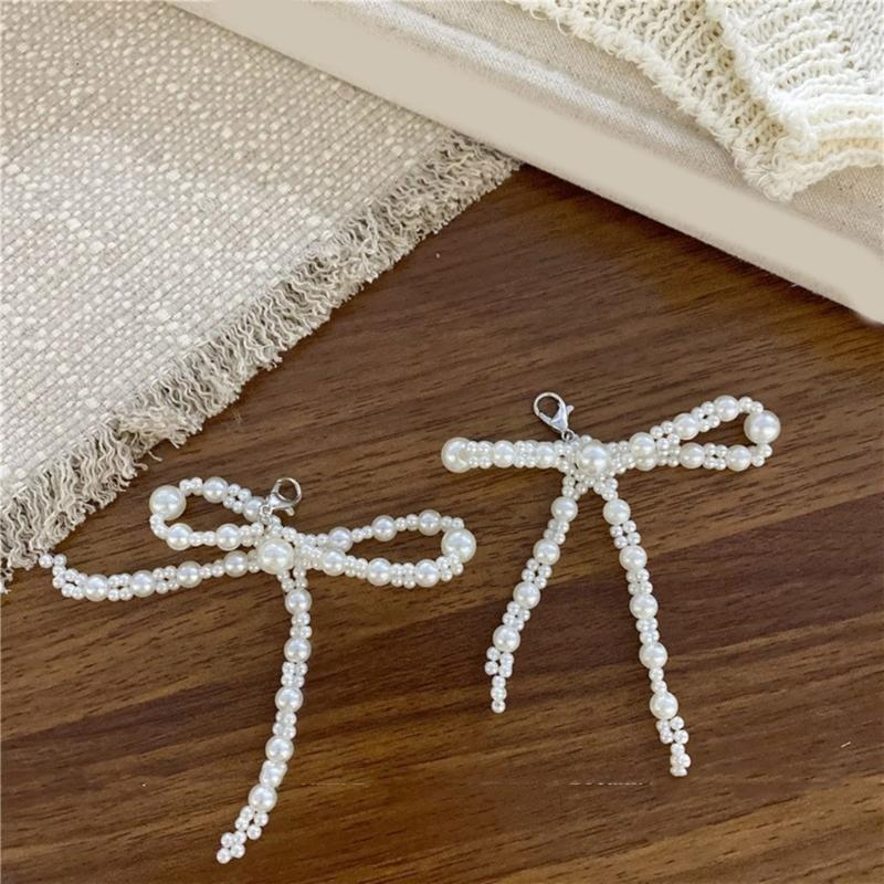 1 Pair Lovely Bowknot Phone Pendant Beaded Keyrings Bag Accessory Elegant Bag Ornament Shoe Pendant for Any Occasion