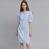 ELLE French Design High-Quality Short Sleeve Dress Women Dresses Blue EL35150