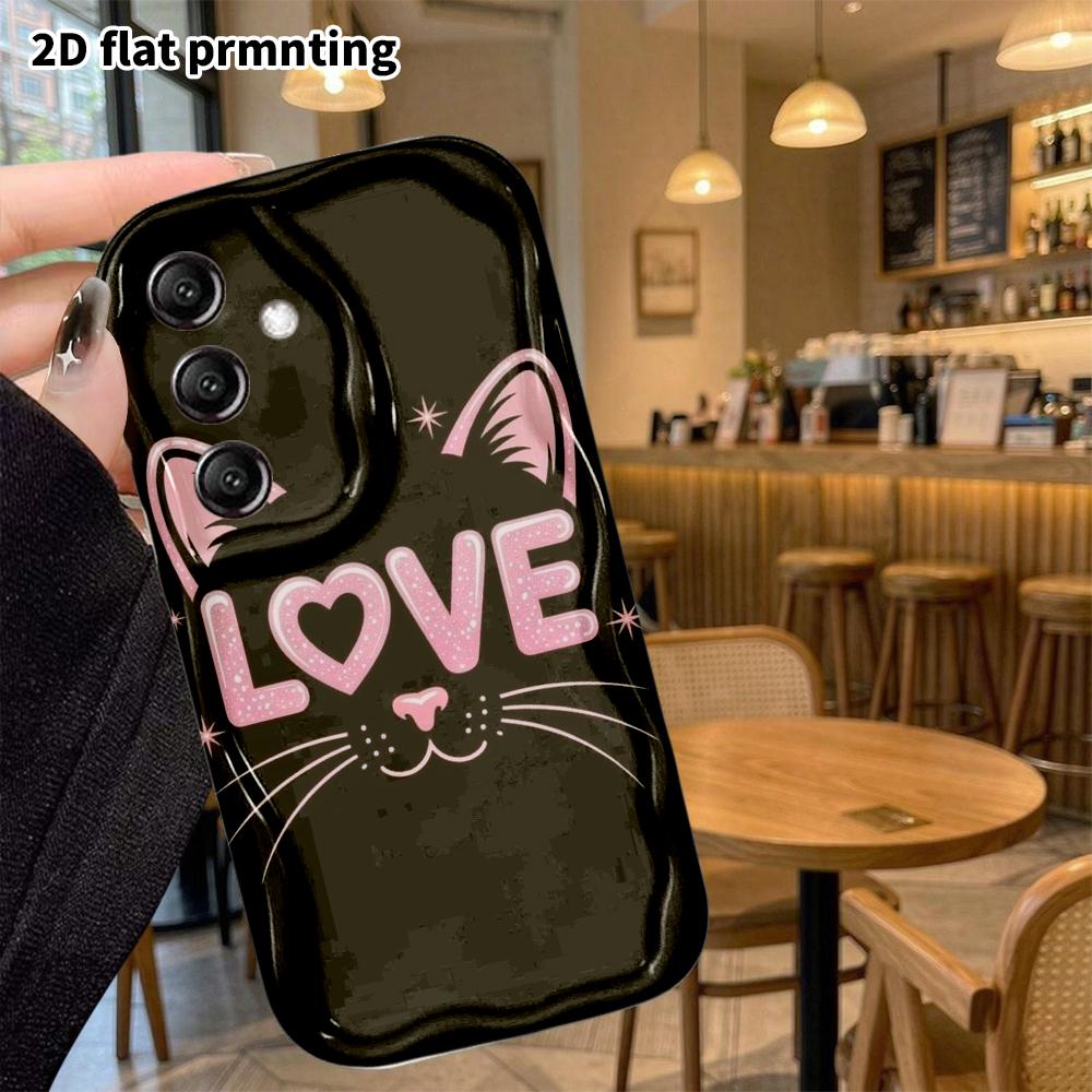 Phone Case: 2D Flat Samsung Galaxy A34 A35 S20 S22 S21 FE Plus Ultra Protective Case, Heart Black Cat, Christmas Halloween Holiday Gift