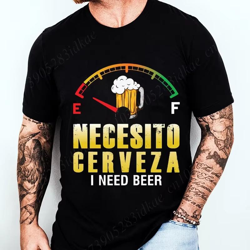 Fashion Casual T-Shirt NECESITO CERVEZA Printed Mens T-Shirt Fashion T-Shirt Summer Beer T-Shirt Fashion Casual Top