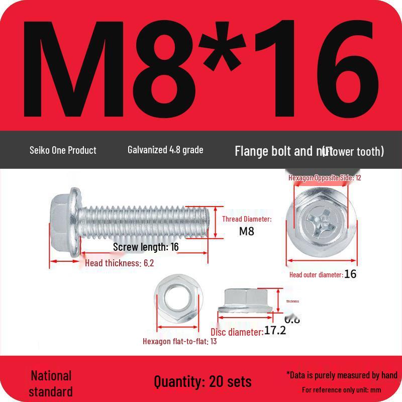 Galvanized Hex Head Bolt & Nut Sets with Washers - Anti-slip (M4/M5/M6/M8, 4.8 Grade)