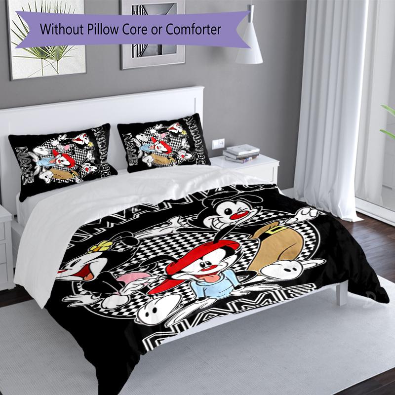 3pcs Custom Name Animaniacs Set,Includes 1 Duvet Cover and 2 Pillowcases,All-season Bedroom Decor