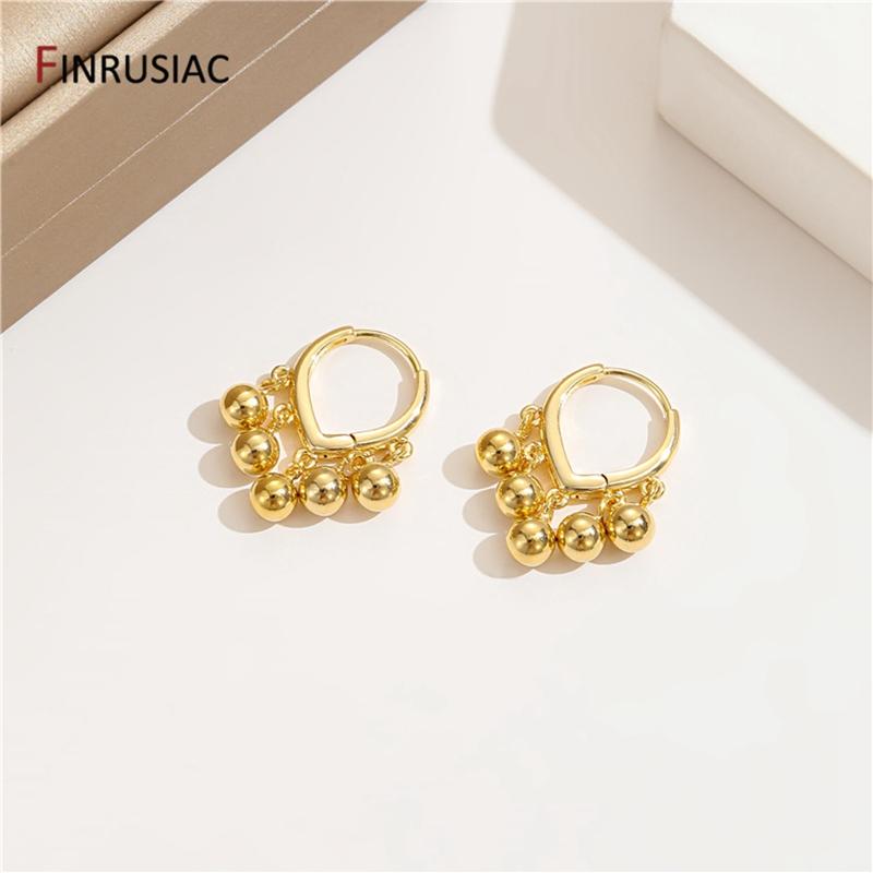 

FINRUSIAC Gold Plated High Quality Vintage Ball Tassel Ear Clasp Earrings 2025 New Fashion Women Earring 1 Pair