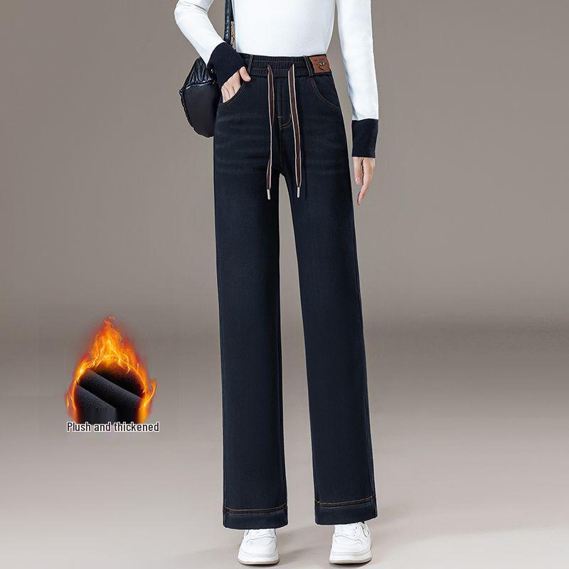 2025 Autumn/Winter Plus Size High Waist Casual Wide Leg & Straight Leg Retro Women's Jeans