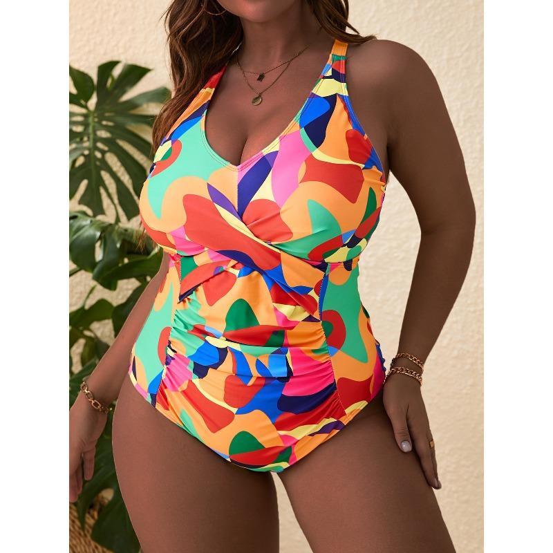 

Новый цифровой принт большого размера цельный купальник женский европейский и американский сексуальный с завязками на спине без спинки бикини купальник 0XL зелёный