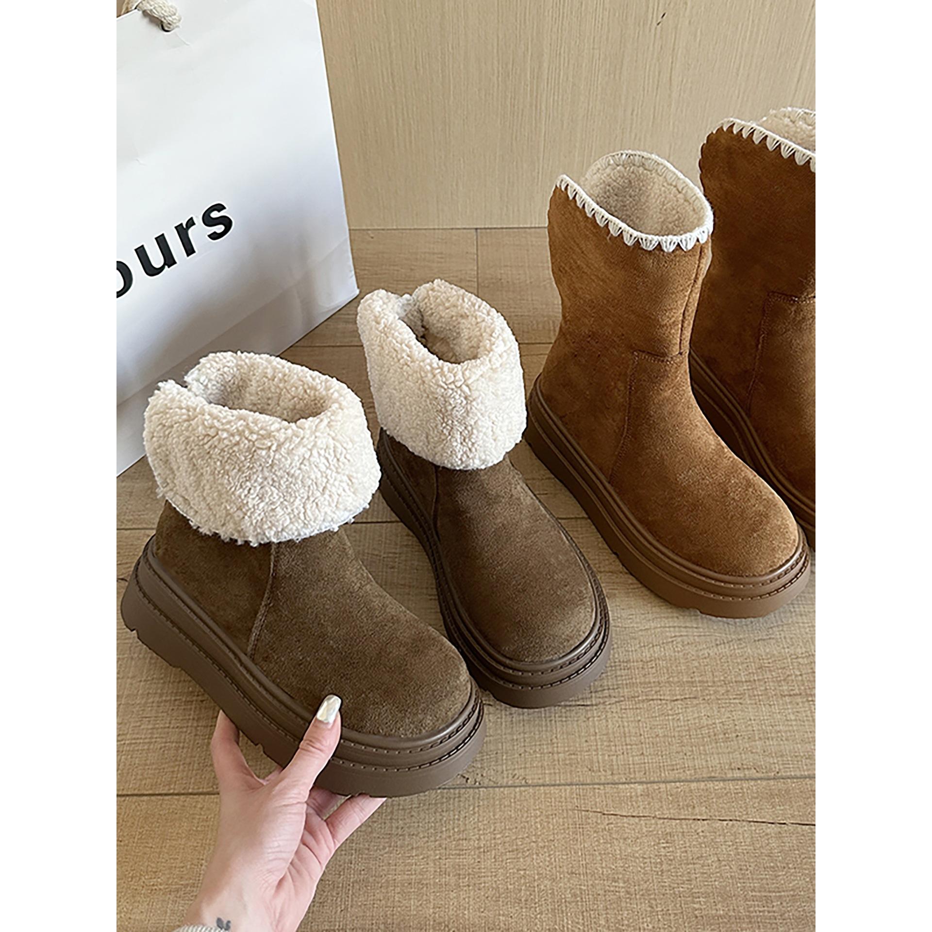 Fleece and thickened Northeast retro non-slip thick-soled snow boots, winter heightening thermal cotton shoes 35