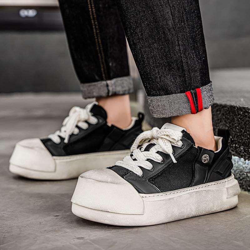 Men's Low-Top Canvas Sneakers Flat Bottom Casual ShoesSummer Trendy Sports Shoes New Round Toe Rubber Sole Non-Leather Material