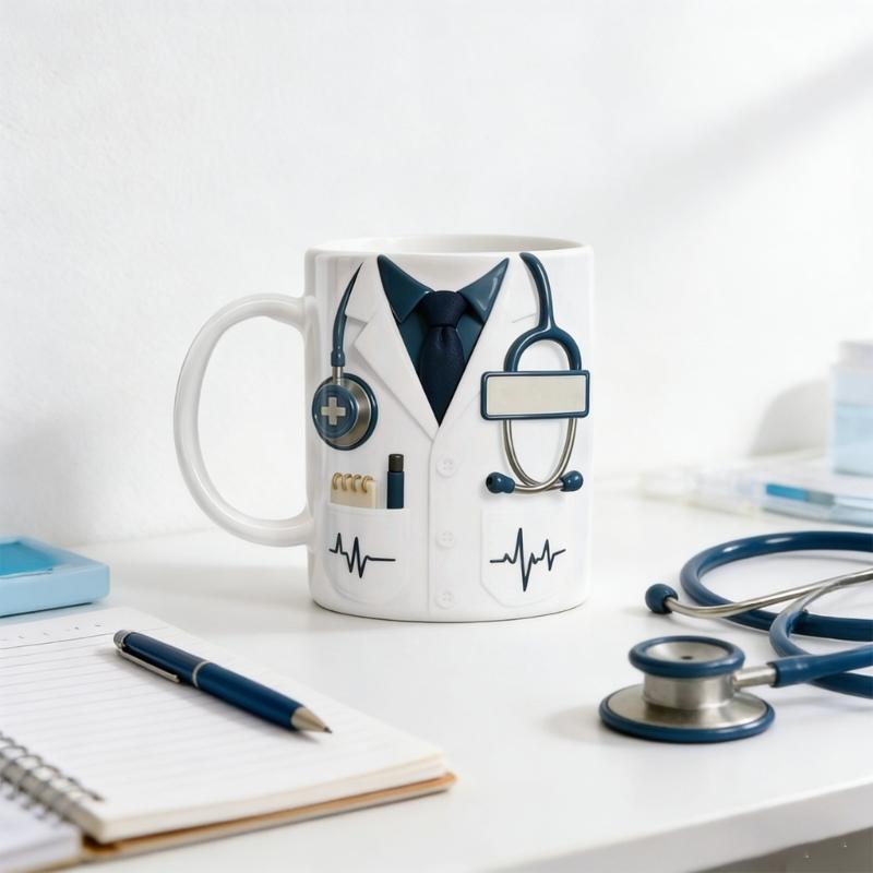 Personaliseer Keramische Koffiemok met Doktersnaam met 3D Stethoscoop Hartslag Patroon Mok Cadeau voor Ziekenhuis Professionals