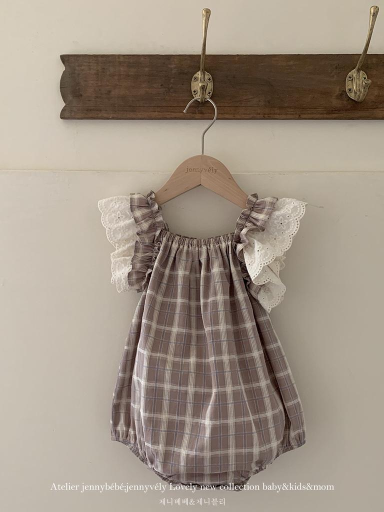 Jenny Children's Clothing Baby Clothes Summer Plaid One-piece Romper Girl Baby Lace Small Flying Sleeve Vest Climbing Clothing