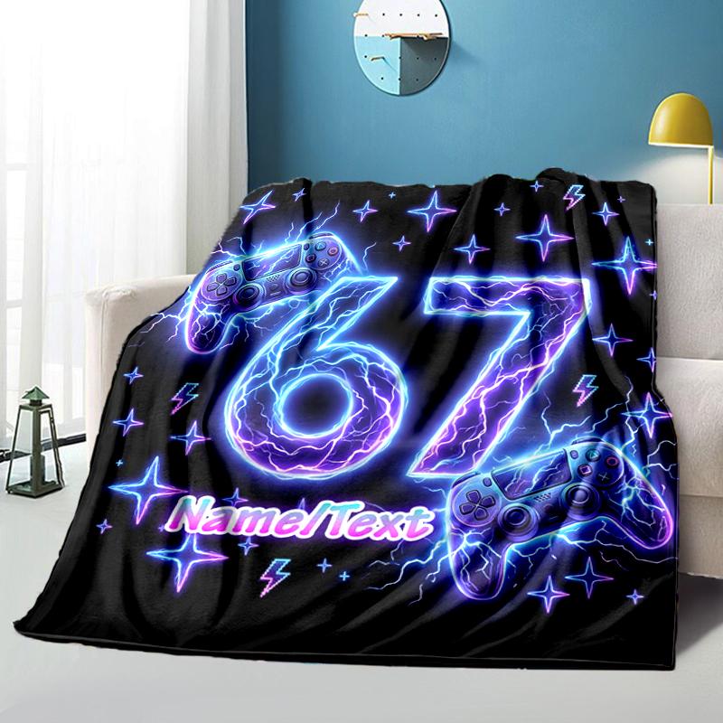 1PC Custom Name Energetic Neon Celebration Flannel Blanket Versatile,all-season Throw Suitable for the Living Room,bedroom,camping,travel,and Gift