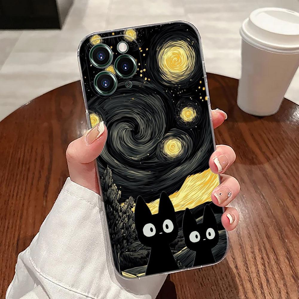 Cat Van Gogh Starry Night Oil Painting Case For Apple iPhone 17 16 15 14 13 12 11 Pro Max Plus 16E 17Air 17Pro Phone Cover Funda
