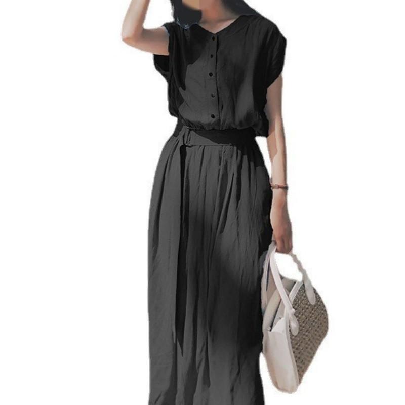 Womens Casual Button Down O Neck Shirt Dress Plain Belted Midi Dresses