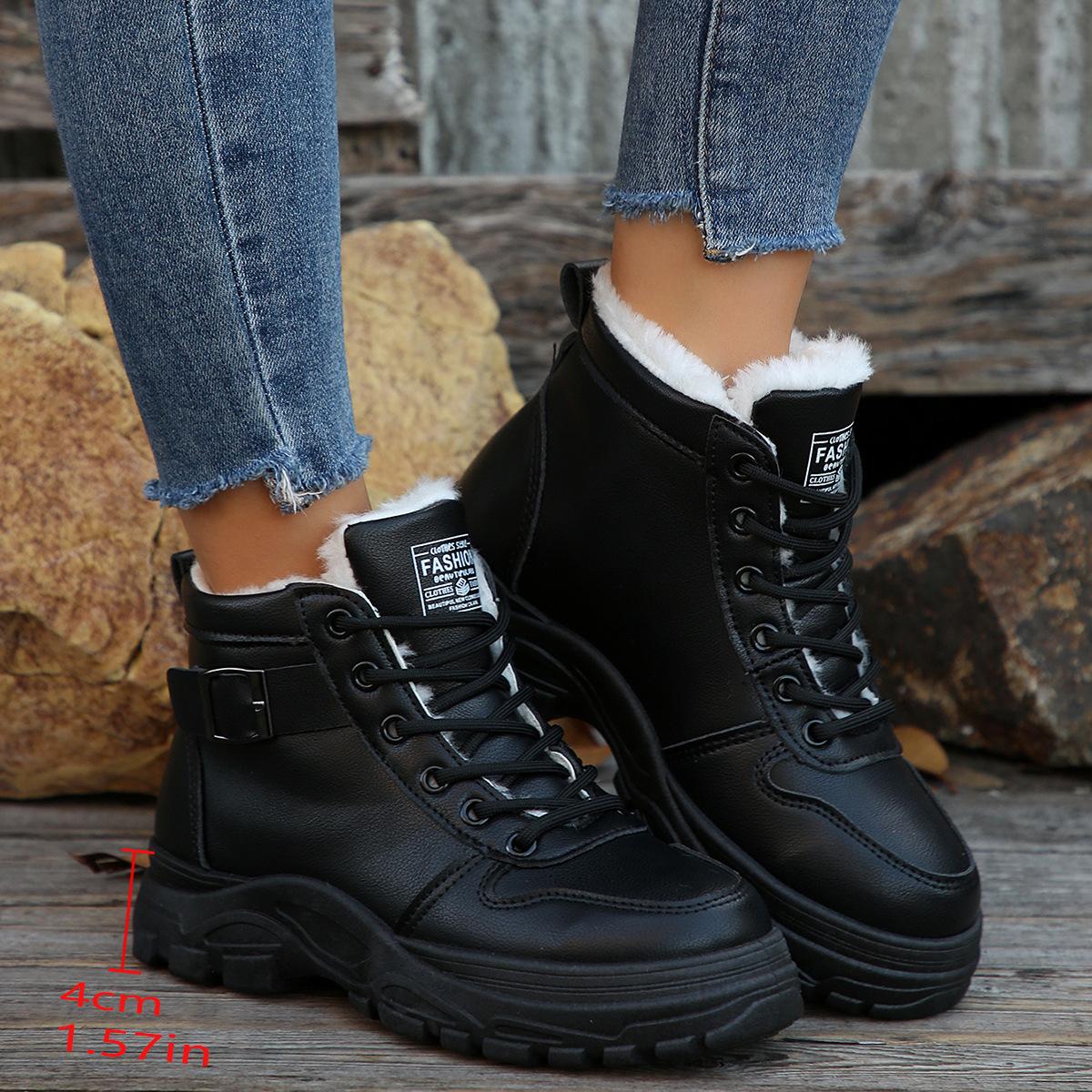

2025 new foreign trade autumn and winter women s warm Martin boots fleece thickened lace platform short boots shoes 43 чёрный