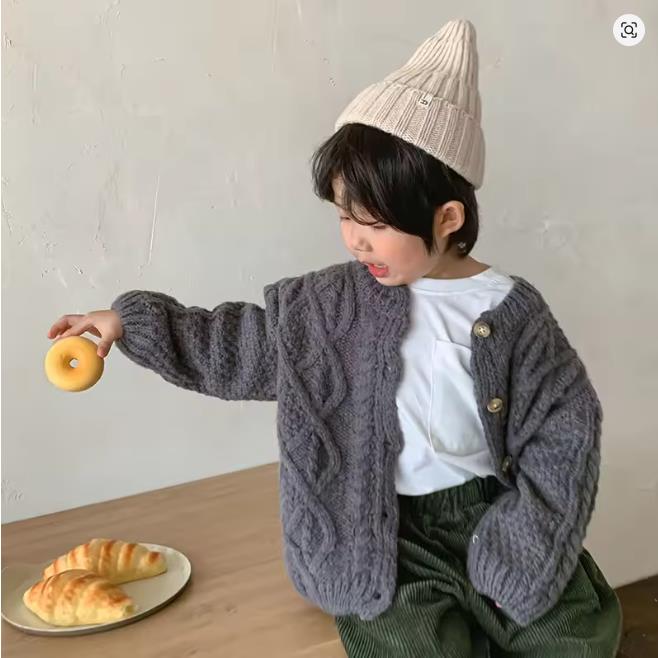 Jenter Strikket Genser Cardigan Mote Baby Grov Ull Hamp Retro Cardigan Gutter Jakke Barneklær