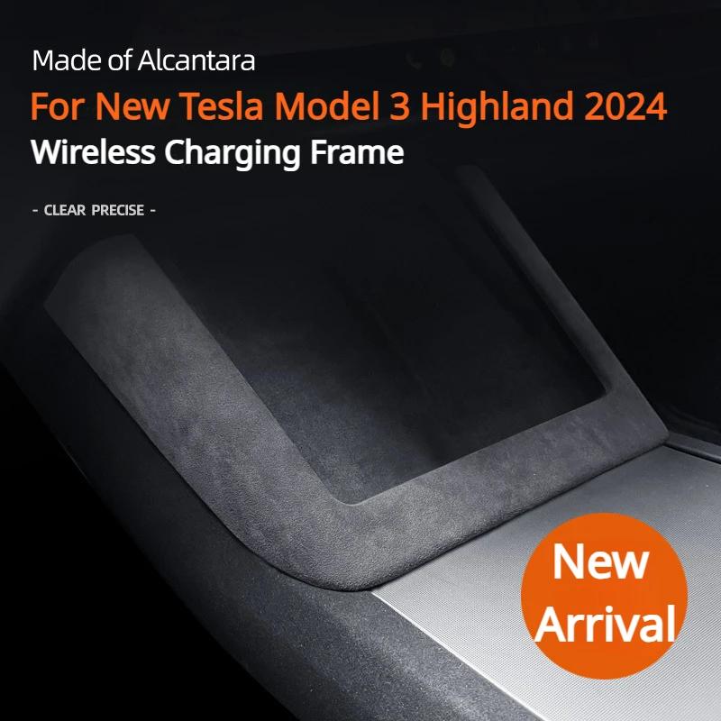 Alcantara Suede For Tesla Model 3 Highland 2024 Central Control Wireless Charging Frame Protect Cover Trim Modeling Accessories