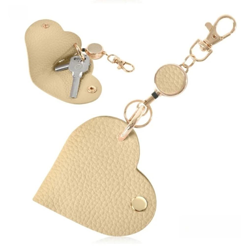 Love Heart Shaped Pendant DIY Bag Charm Trendy Heart Pu Leather Keychain  Car Keyring абрикосовый