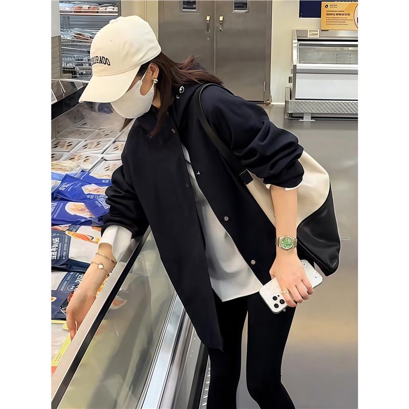 

Women s Hooded Mid-Length Windbreaker: 2025 Autumn New Korean Style, High-End, Loose Fit, Casual Coat XL (65-72.5 kg)