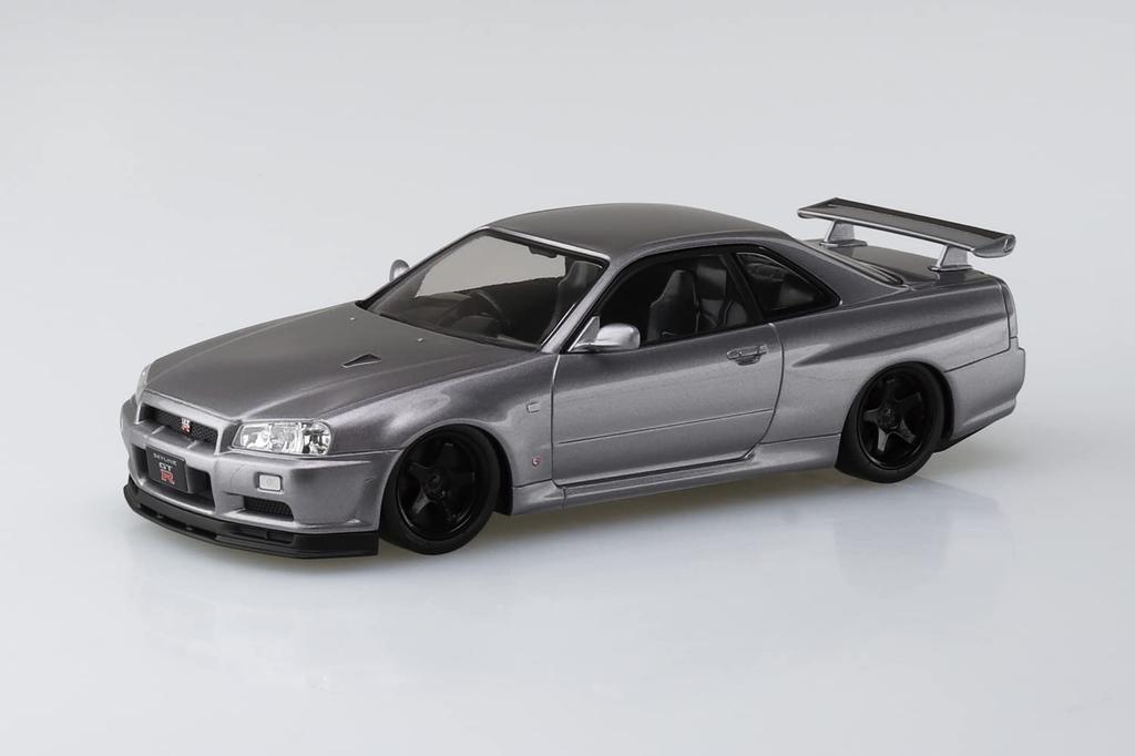 Aoshima Bunka Kyozai Die Snap-Kit-Serie Nissan R34 Skyline Custom-Räder Plastikmodellbausatz (AOSHIMA) 1/32 GT-R (Athlet Silber) Vorgefärbt Nr.