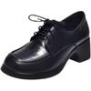 Women's Shoes Medium Heel Thick Heel Single Shoes Women's New Lace-up Small Leather Shoes Women's Casual Work High Heel