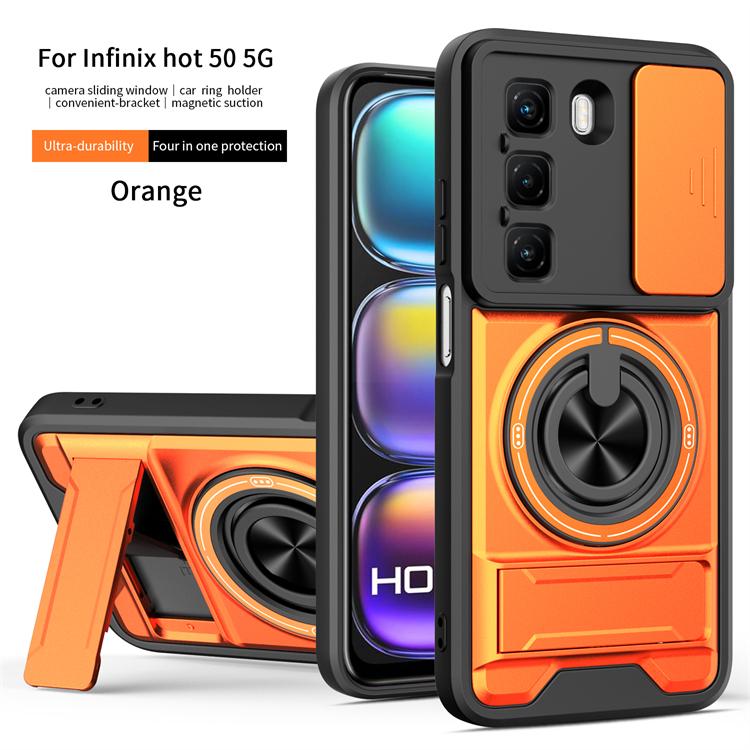 For Infinix Hot 60i Hot 60 Smart 10 Tecno Pop 10 Spark Go Lens Sliding Window Cover Car Magnetic Ring Double Bracket Phone Case