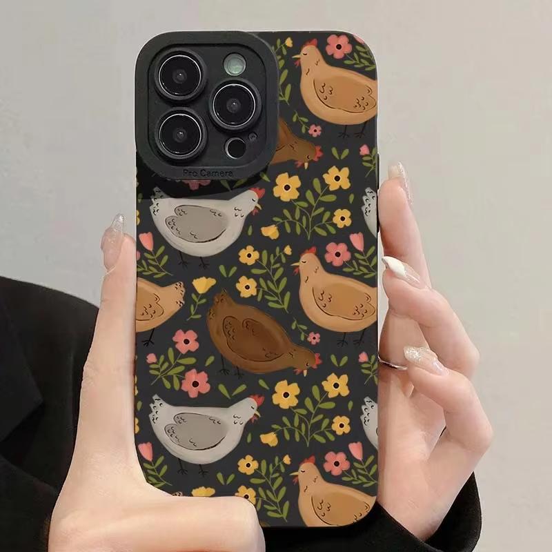 Cute Chicken Flower Pattern Phone Case For iPhone 17 Air 16 E 15 14 13 12 11 Pro Max Plus Mini SE 2020 2022 Soft Silicone Cover