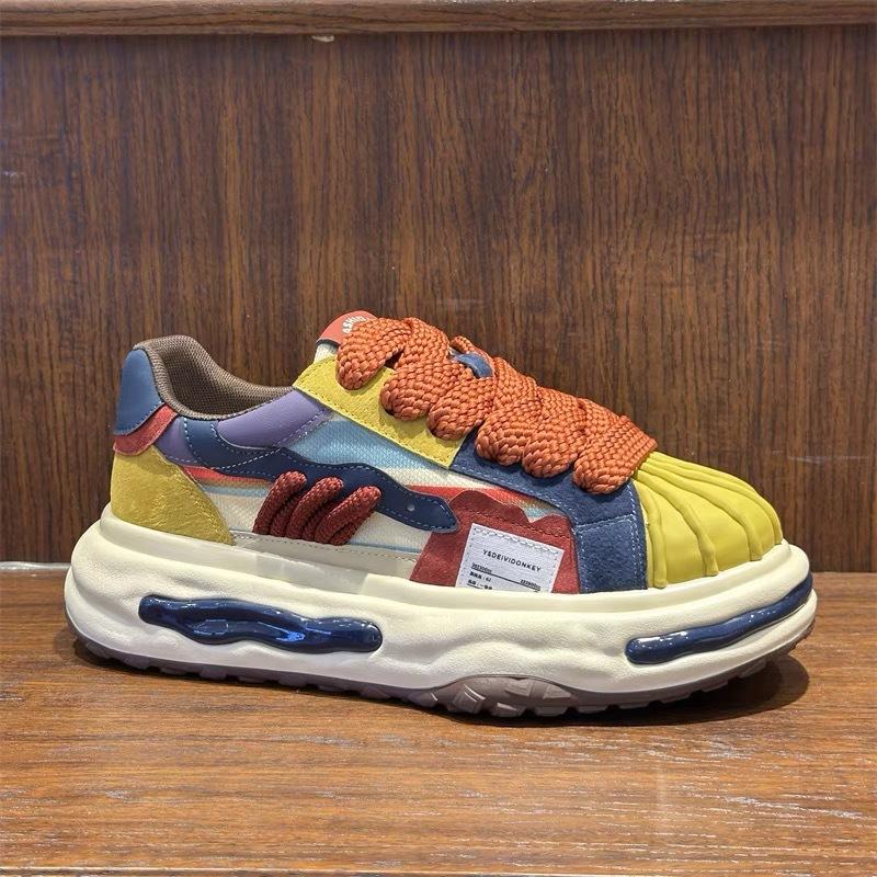Leather cloth breathable color matching casual shoes comfortable and lightweight thick-soled Forrest Gump shoes