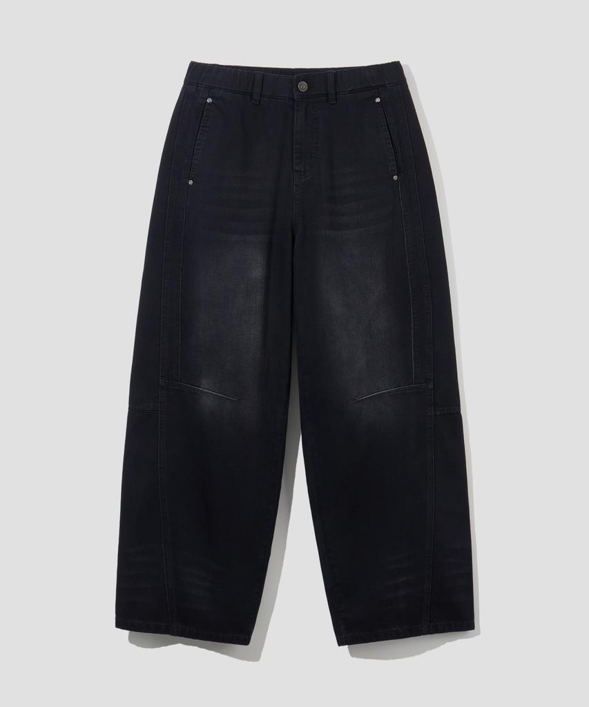 AGOD Vintage Elastic Waist Balloon Denim Pants [Black]