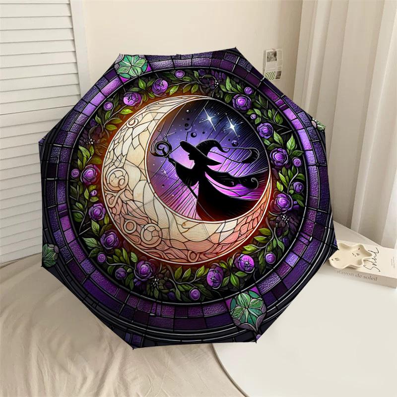 

1PC Moon Witch Umbrella-8-Rib Reinforced, Automatic Open, Lightweight & Durable, Cute Fashion Accessory for Outdoor, Beach or Casual Use, Beach Umbrel