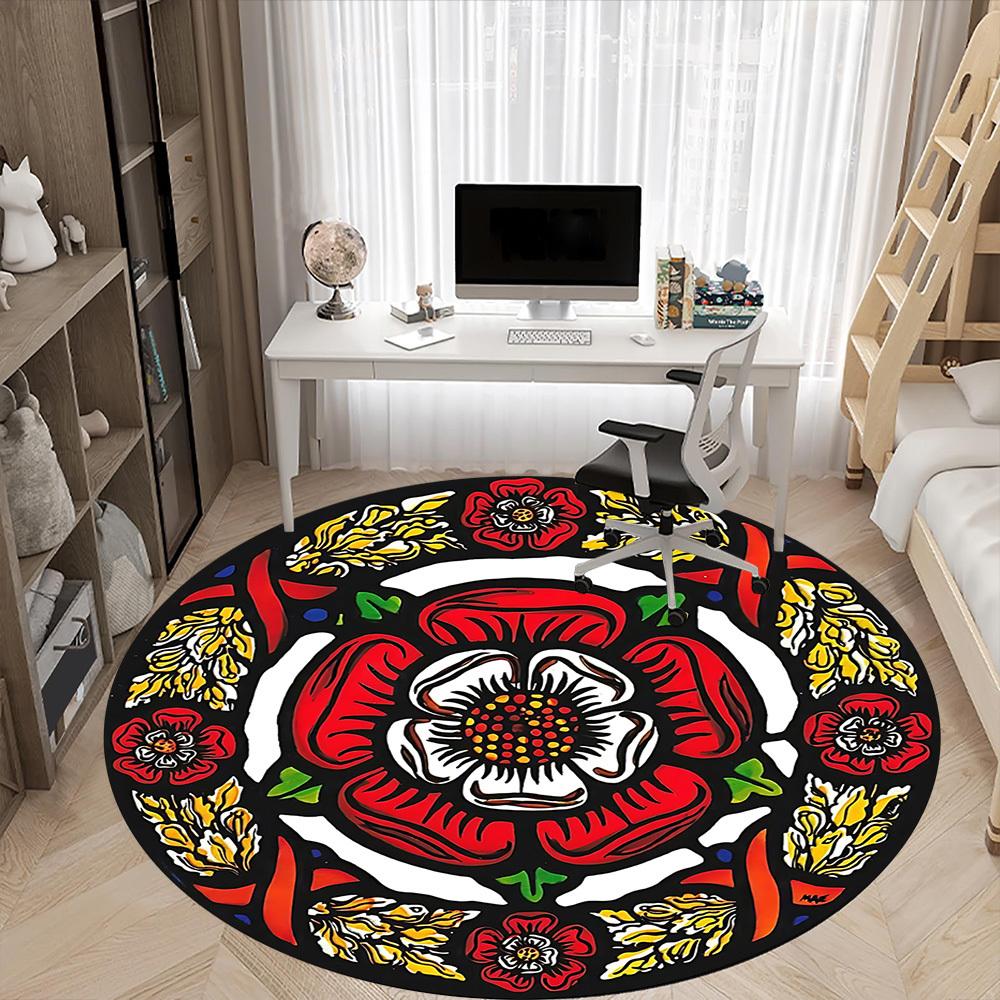 1pc Tudor Rose Carpet, Round Non Slip Durable Large Size Office Carpet, Suitable for Office