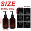 500ML/16.9OZ 2PCS Shampoo Body Wash Dispenser Hand Soap and Dish Soap Dispenser with Pump Soap Bathroom Bottle with 6 Waterproof Labels