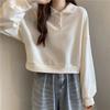 Polo Neck Short Sweatshirt for Women's Autumn New Loose Versatile Small Long-sleeved Top