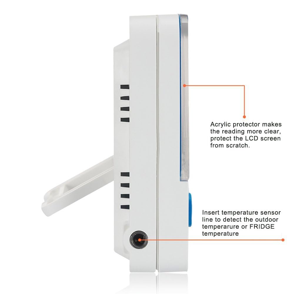 Digital RefrigeratorFreezer Thermometer with Magnet and Stand, Digital LED Alarm IndicatorMemory, for Home Kitchen, Bar, Cafe, Restaurant.